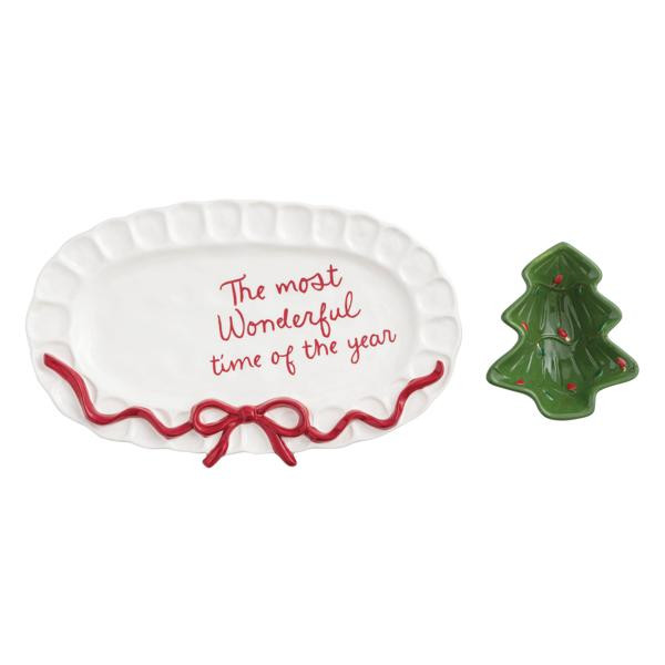 Christmas Bow Tidbit & Platter Set | Mud Pie