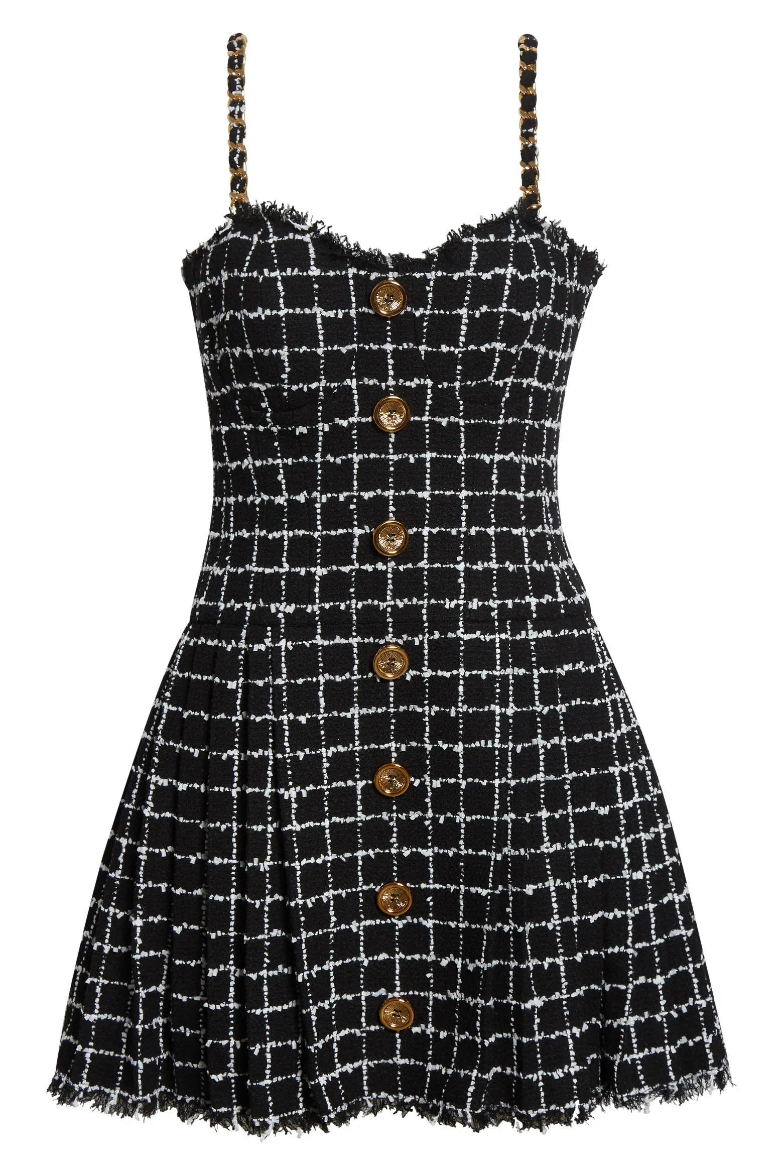 Chain Strap Check Tweed Fit & Flare Minidress (Women) | Nordstrom | Nordstrom