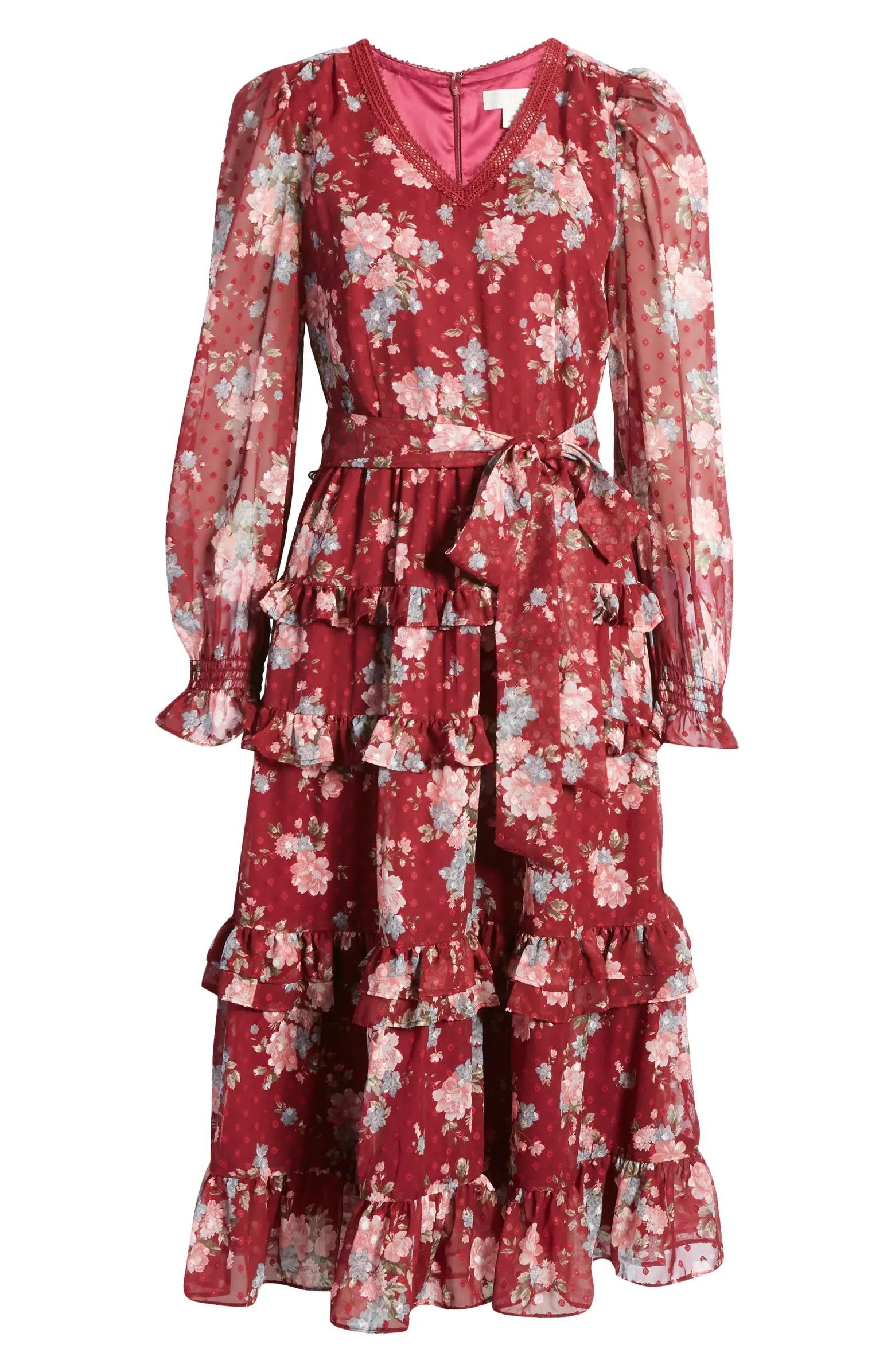 Joanna Floral Swiss Dot Long Sleeve Midi Dress | Nordstrom