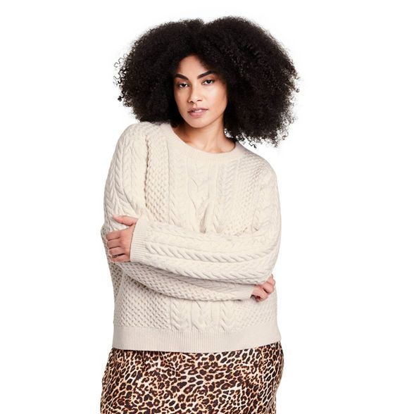 Women's Crewneck Cableknit Pullover Sweater - Nili Lotan x Target Cream | Target