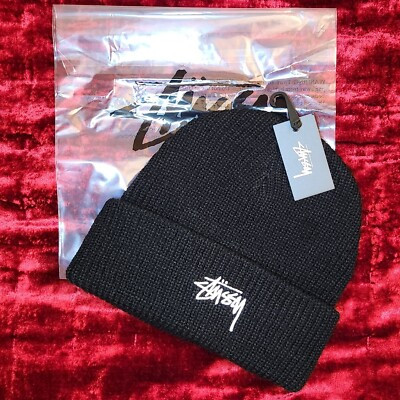 NWT Stussy Cuffed Knit Hat Beanie Black | eBay US