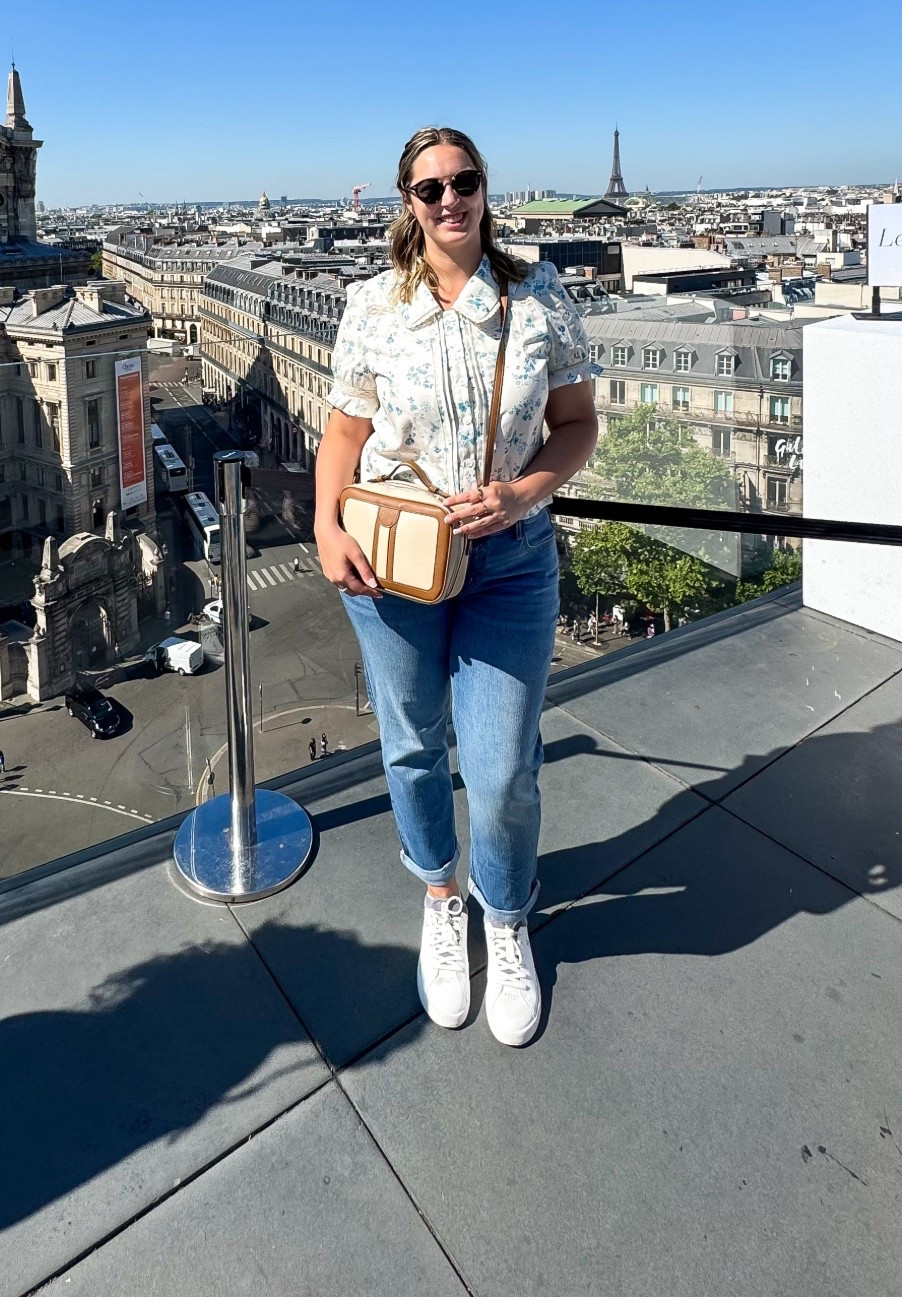 Paris day 3 outfit - rhioas blue floral blouse with collar (size x-large), old navy mid rise boyfriend jeans (size 12), on Roger white sneakers (size 9 1/2) and amazon crossbody RSID safe bag 

Midsize outfit, casual outfit, coastal outfit, feminine style, European outfit, effortless style, size 10-12 style, affordable outfit, old navy finds, work office blouse 



#LTKFindsUnder50 #LTKStyleTip #LTKMidsize