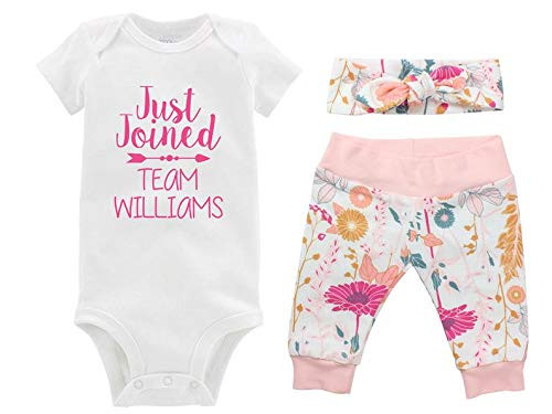 Just Joined Team Personalized Girl Baby Light Pink Floral Coming Home Outfit - Bodysuit, Yoga Pan... | Amazon (US)