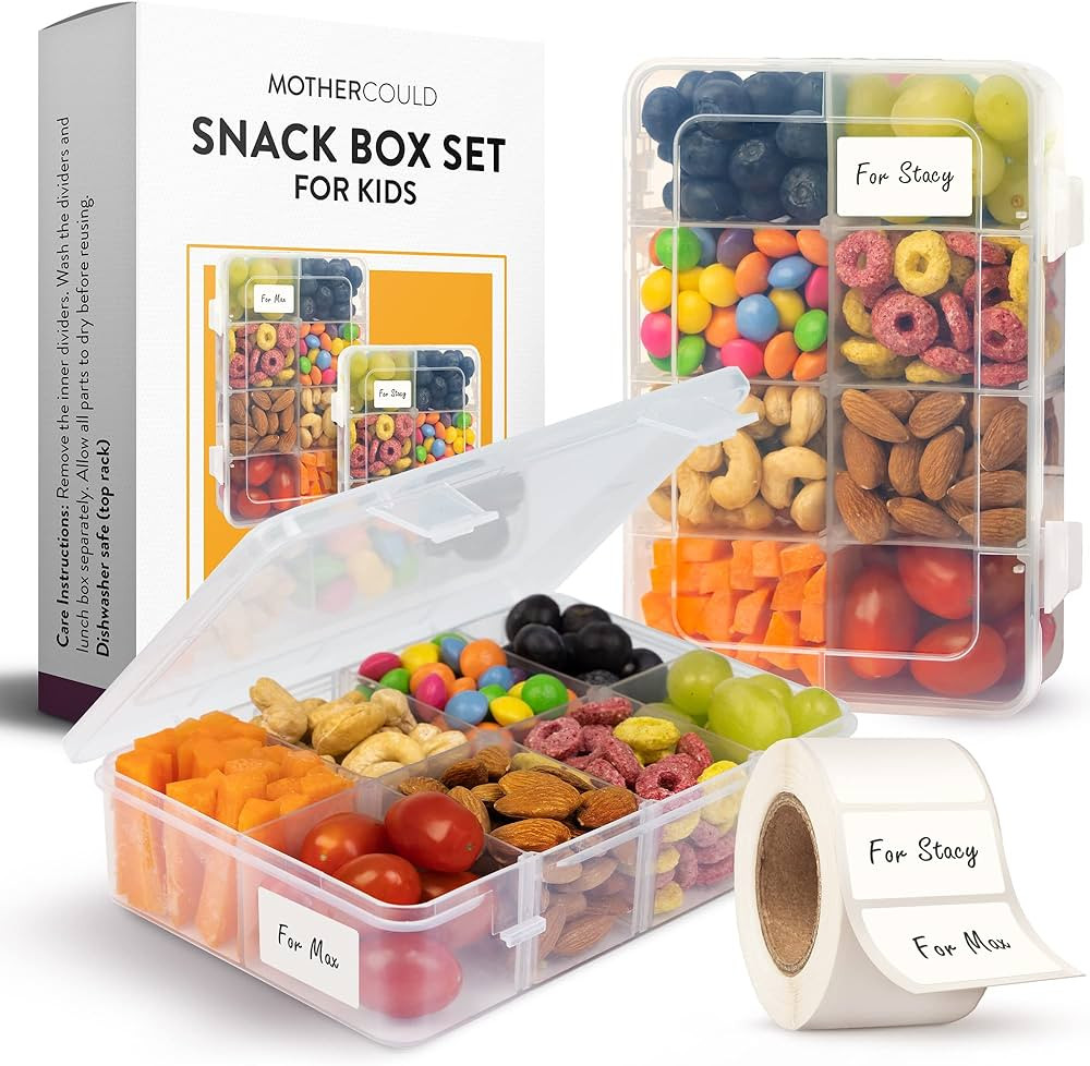 Snack Box Set for Kids - 8 Compartments, Reusable Snack Solution with 100 Dissolvable Labels | Ea... | Amazon (US)
