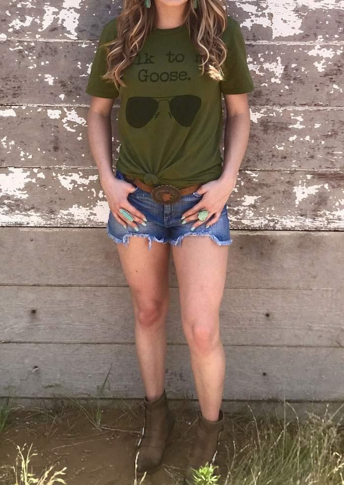 Talk To Me Goose Sunglasses T-Shirt Tee - Army Green - Bellelily | Bellelily