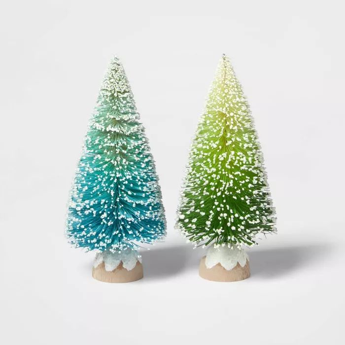 2pk 6in Blue & Green Bottle Brush Christmas Tree Decorative Figurine Set - Wondershop™ | Target