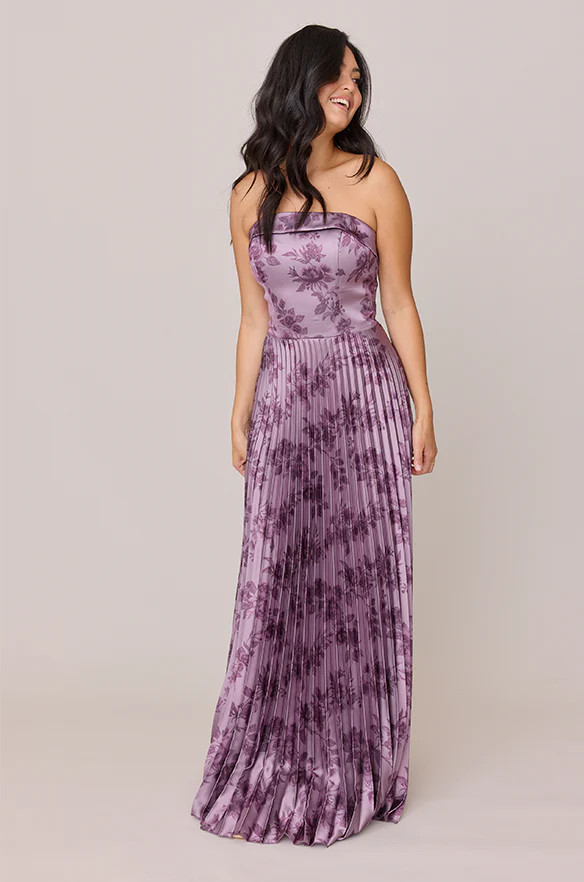 Saylor Satin Pleated Floral Print Dress | Revelry