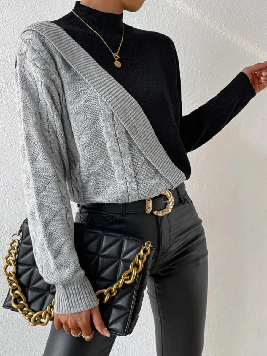 Oversized Color Block Pullover Sweater | Commense