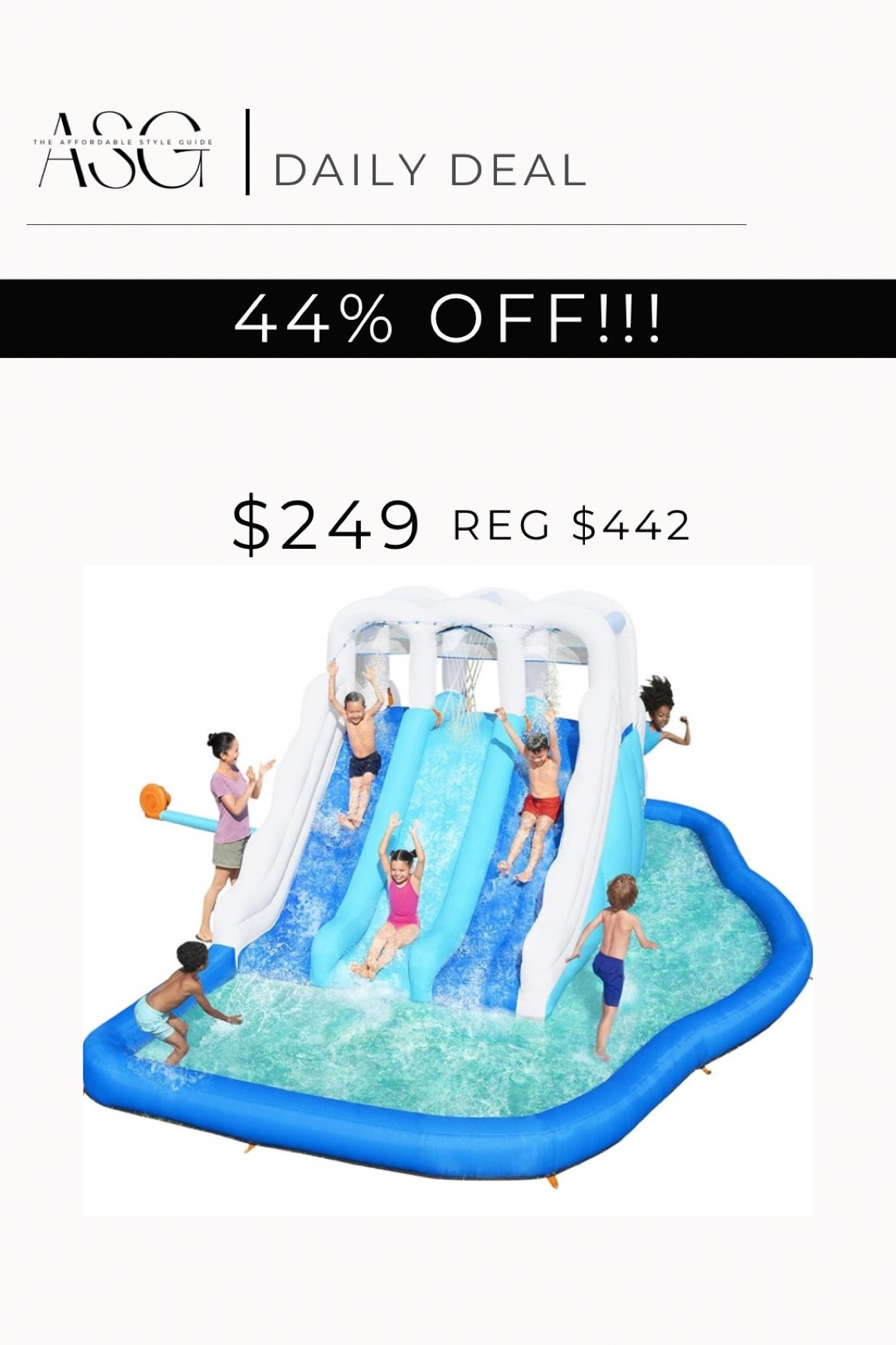 Deal of the day!! Inflatable electric water slide for 3 kids! 44% off! Such a good price! 

#LTKSwim #LTKSeasonal