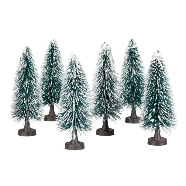 Holiday Time 9" Flocked Pine Tree Tabletop Christmas Decorations, Set of 6 | Walmart (US)