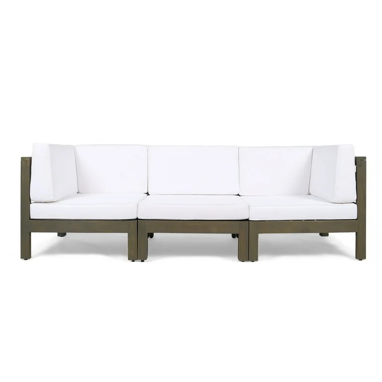 GDF Studio Cascada Outdoor Acacia Wood 3 Seater Sofa with Cushions, Gray and White - Walmart.com | Walmart (US)