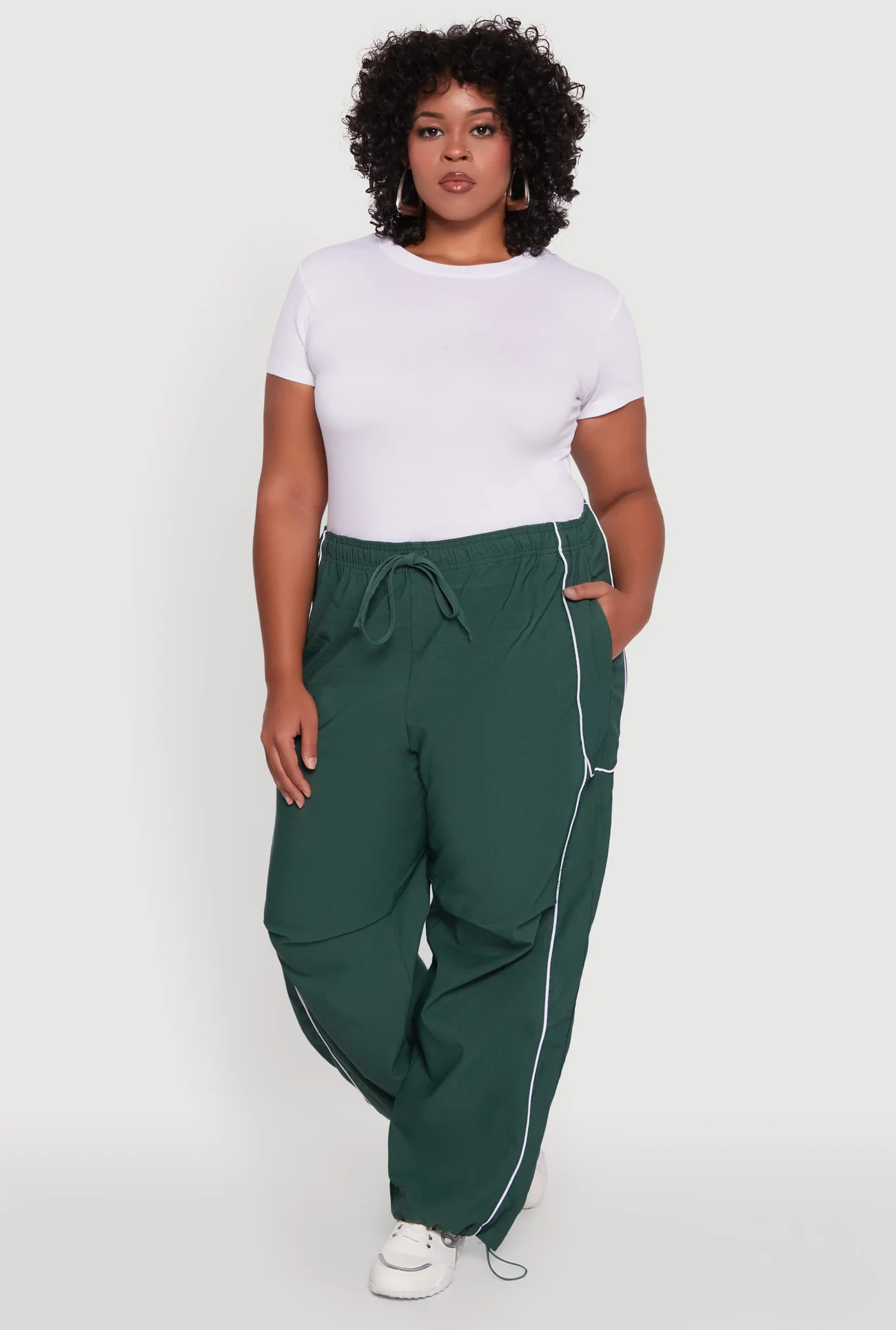 Plus Size High Waisted Contrast Trim Drawstring Hem Joggers | Rainbow Shops