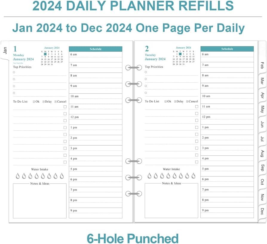 2024 Planner Refills - One Page Per Day Daily ＆ Monthly Planner, January 2024 -December 2024, P... | Amazon (US)