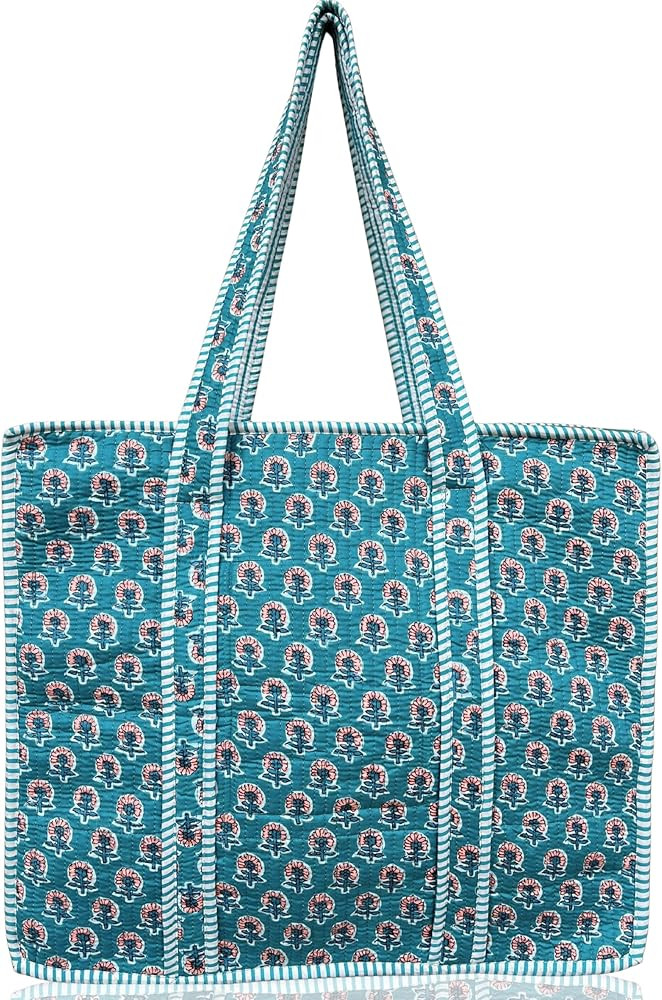 100% Cotton Quilted Tote Bag 18x16– Large Zipper Beach Bag & Travel Bag Purse Reusable Grocery ... | Amazon (US)