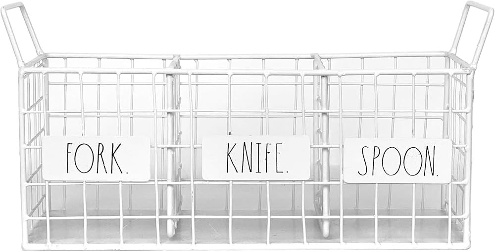 Rae Dunn 3 Section Utensil Holder – Metal Wire Basket Organizer for Silverware and Kitchen Acce... | Amazon (US)