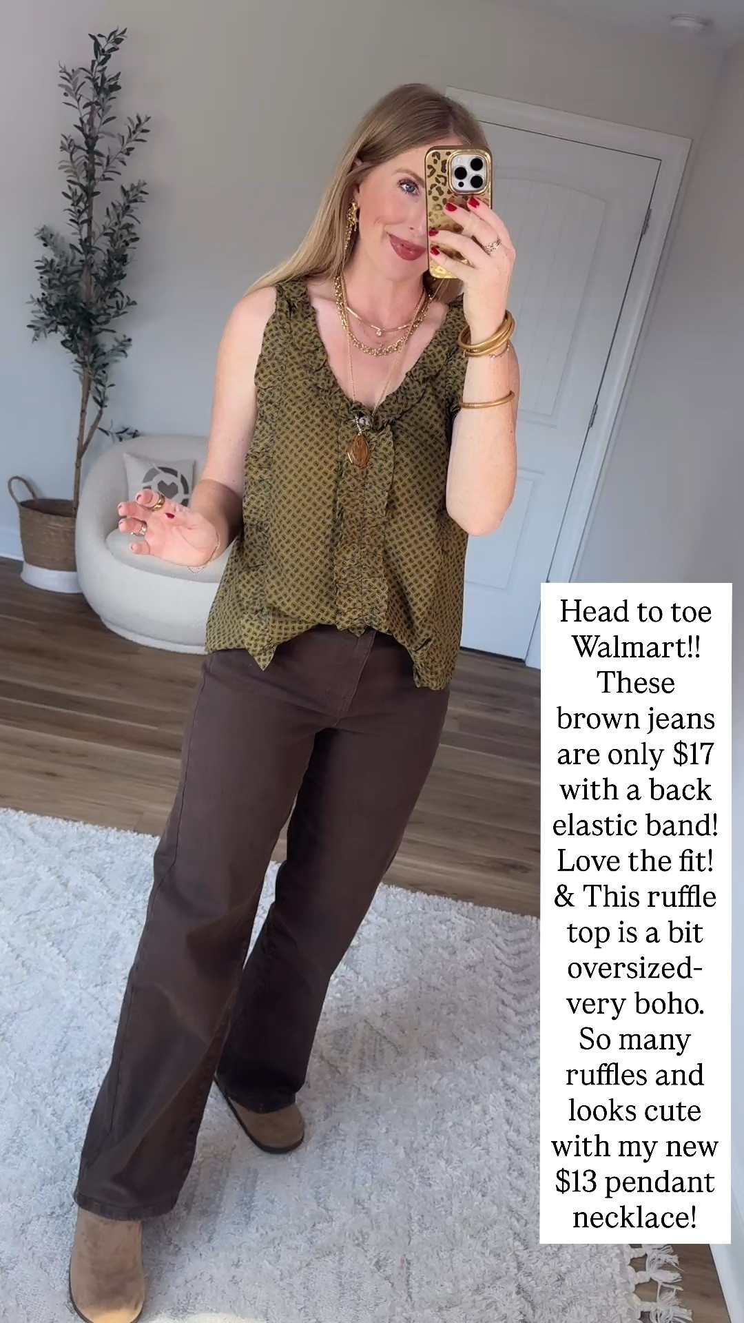 Ruffle tank and brown jeans from Walmart!