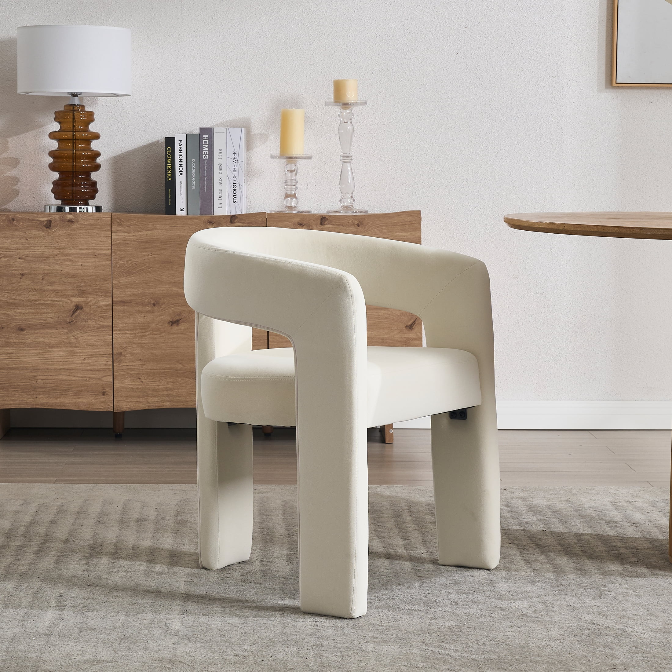 Guyou Modern Velvet Upholstered Dining Chair, Cute Barrel Side Armchair Kitchen Chair with Armres... | Walmart (US)