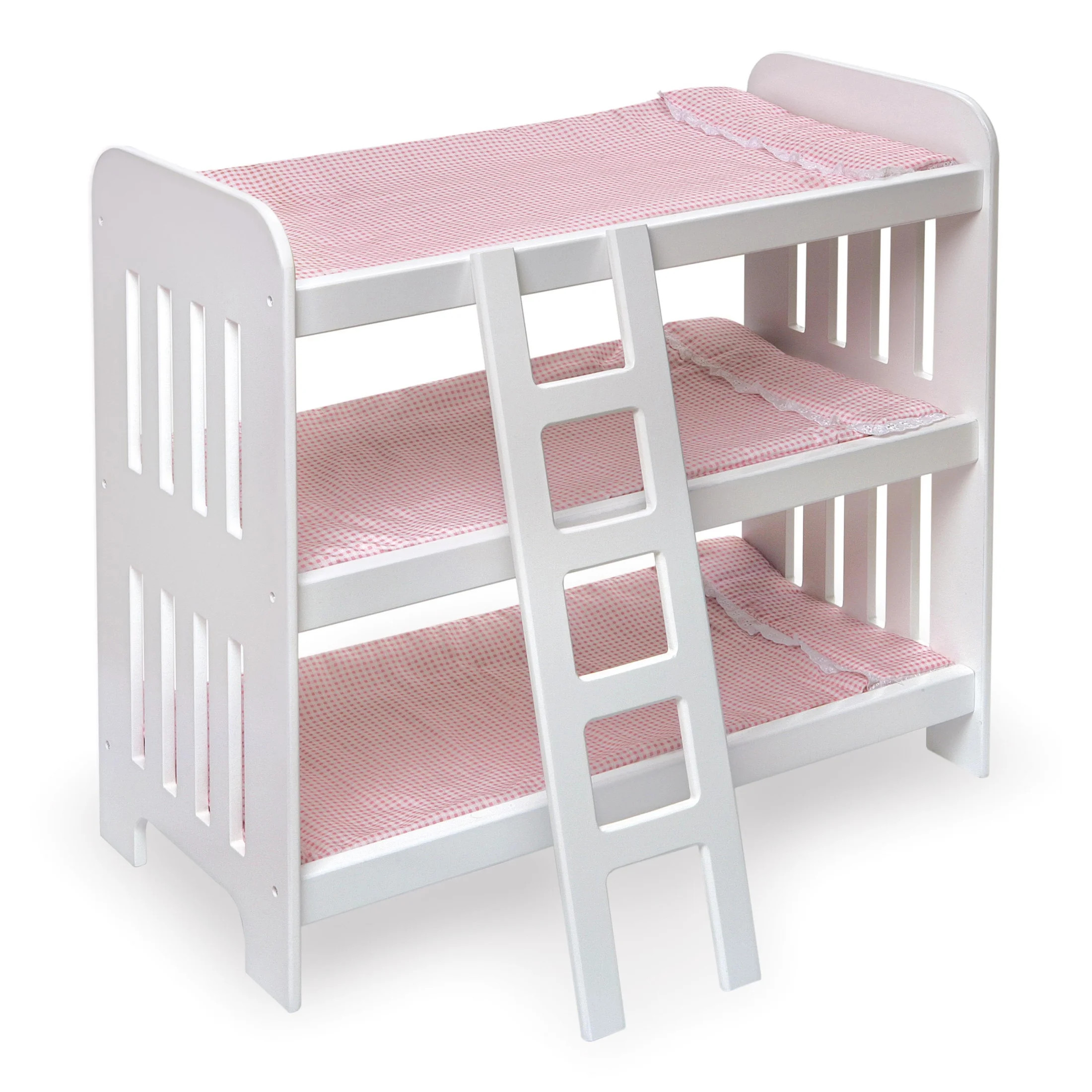 Triple Doll Bunk Bed with Ladder, Bedding, and Free Personalization Kit - Pink Gingham | Walmart (US)