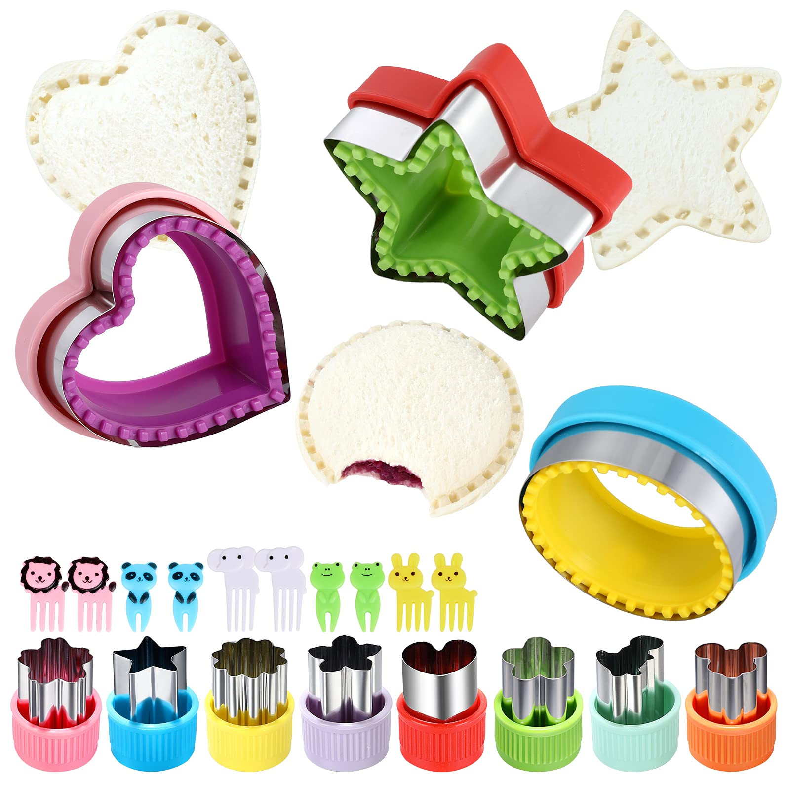 Sandwich Cutter and Sealer,Round Heart Star 3Pcs Shapes Sandwich Decruster Press Mold+8pcs Stainl... | Amazon (US)