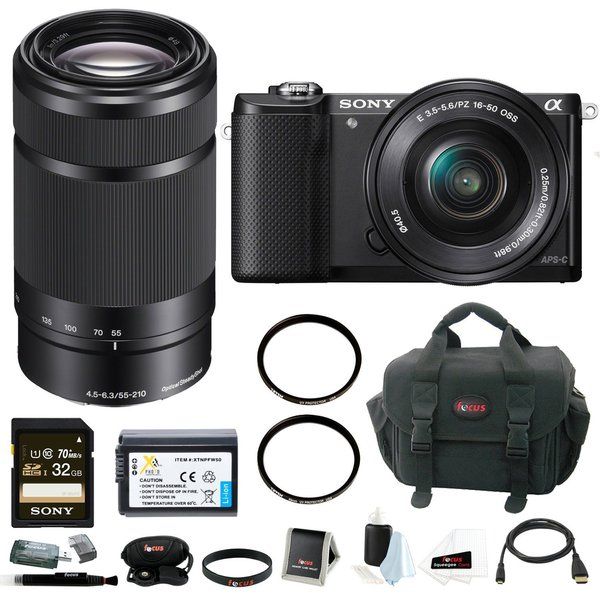 Sony Alpha A5000 Mirrorless Digital Camera (Black) with 16-50mm and 55-210mm Lens Bundle and 32GB Kit | Bed Bath & Beyond