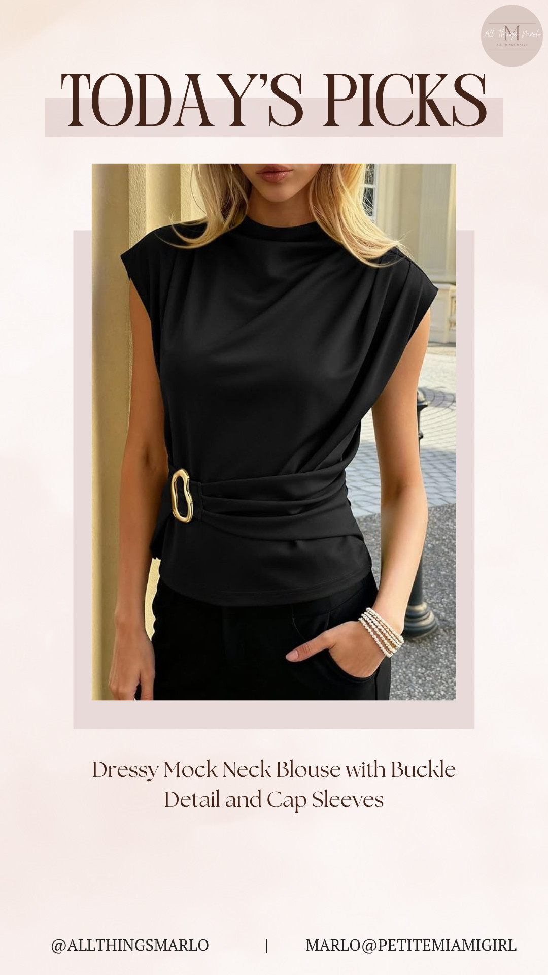 Dressy Mock Neck Blouse with Buckle Detail and Cap Sleeves 

 #LTKSeasonal #LTKWorkwear #LTKTravel