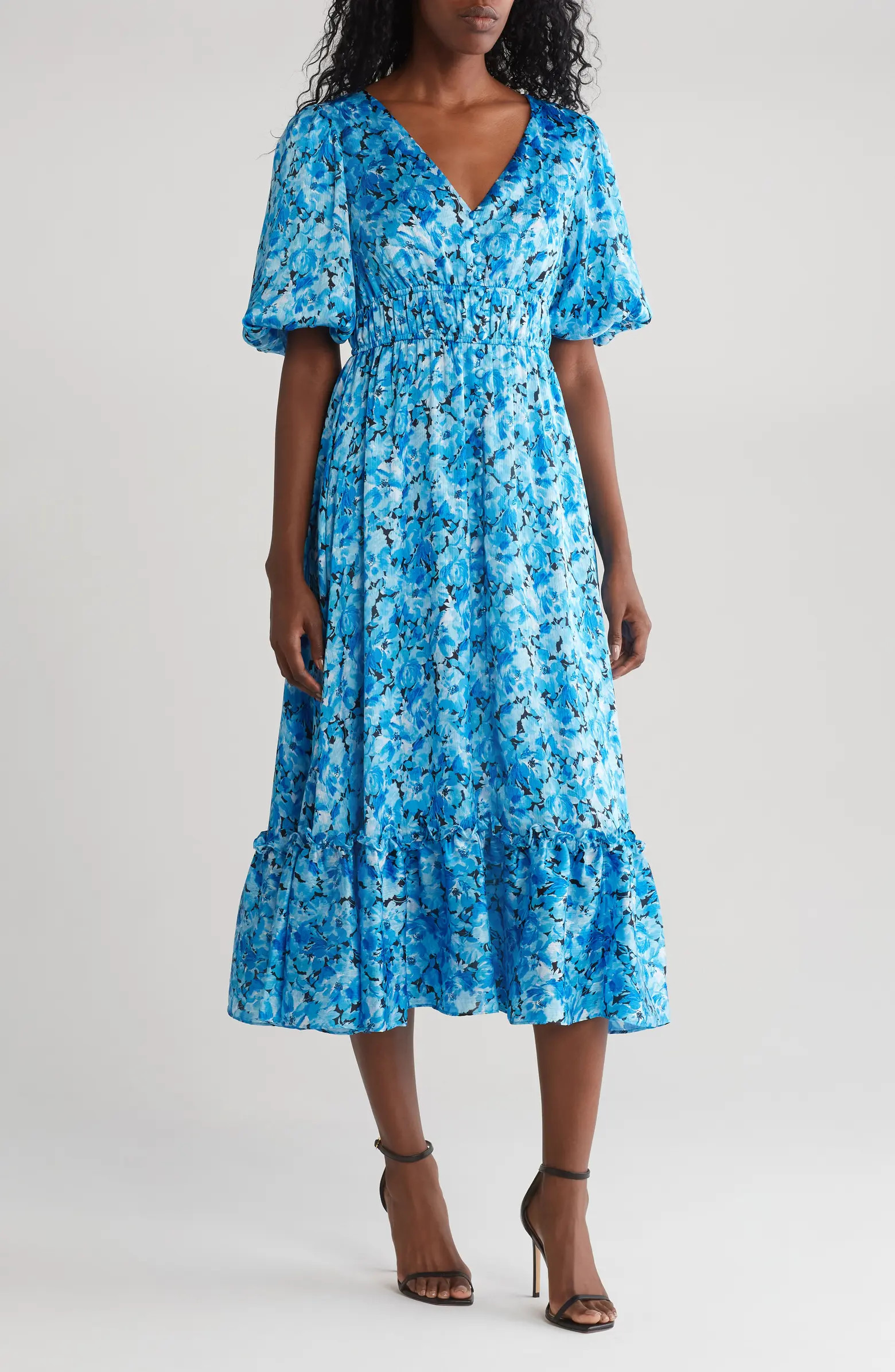 Floral Puff Sleeve Midi Dress | Nordstrom Rack