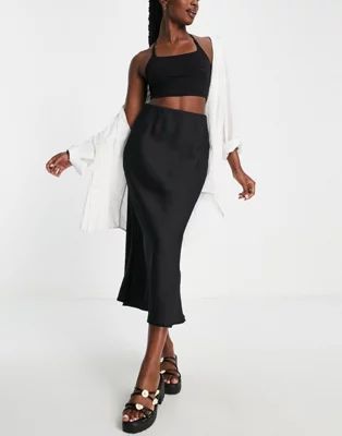 New Look satin bias midi skirt in black | ASOS (Global)