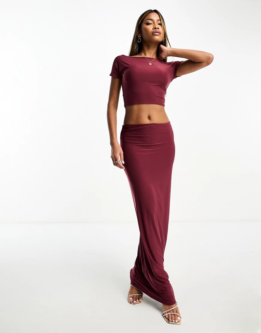 Kaiia slinky column maxi skirt in burgundy - part of a set-Red | ASOS (Global)