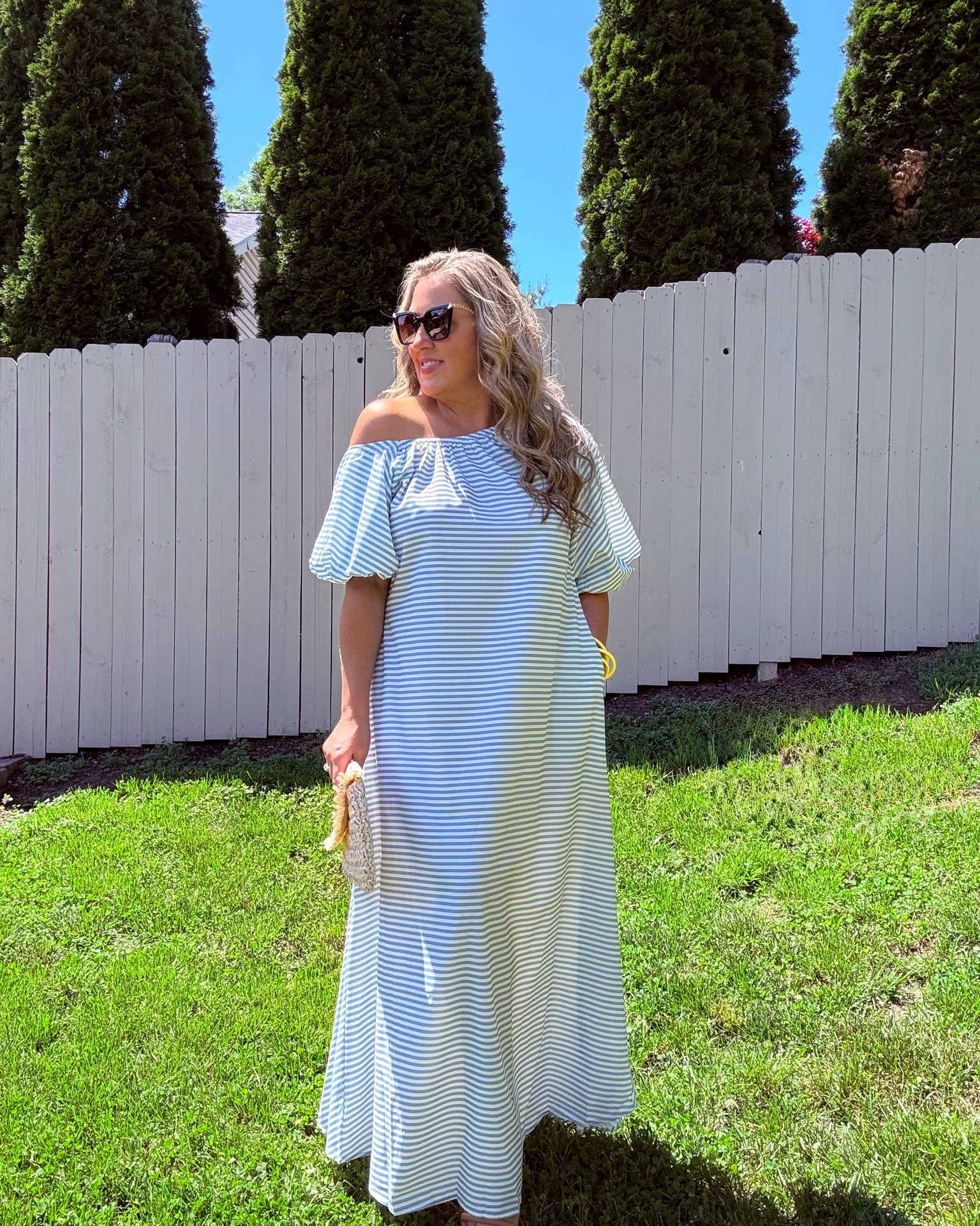 Classic striped maxi dress🩵🤍

The modern off-the-shoulder design and fitted, relaxed silhouette create a timeless and elegant look, ideal for warmer seasons.

#LTKOver40 #LTKootd