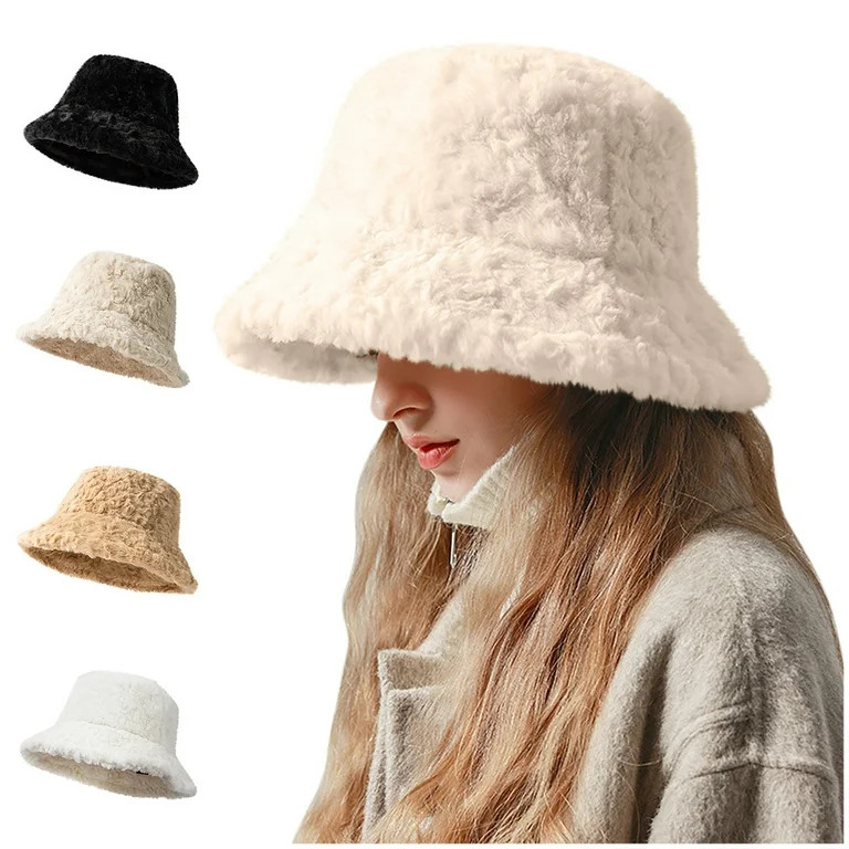 APEXFWDT Womens Bucket Hat, Fuzzy Furry Winter Warm Fisherman Cap, Fluffy Teddy Sherpa Hats for W... | Walmart (US)