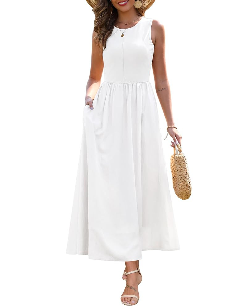 Zattcas Women's Summer Casual Sleeveless Patchwork Knit Crew Neck Tank Top Flowy Long Maxi Dresse... | Amazon (US)