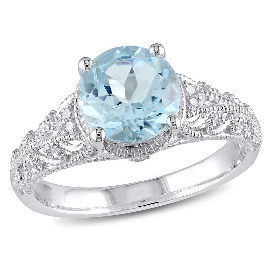 AMOUR Blue Topaz and Diamond Solitaire Vintage Ring In Sterling Silver | Jomashop.com & JomaDeals.com
