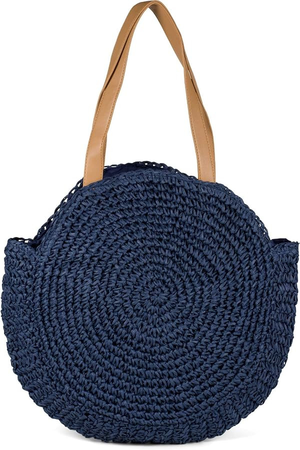 styleBREAKER round woven basket shoulder bag, beach bag with long handles, woven bag, shopping ba... | Amazon (UK)