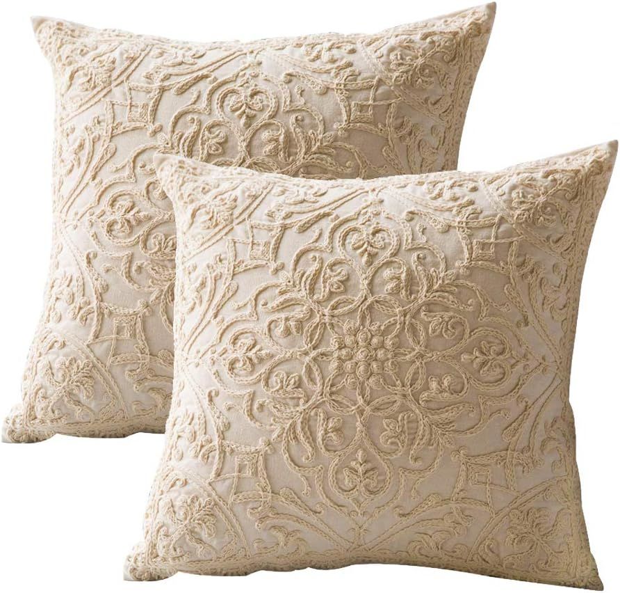 Embroidery Throw Pillow Case Covers Square Cushion Cover 100% Cotton with Zipper for Home Decorat... | Amazon (US)