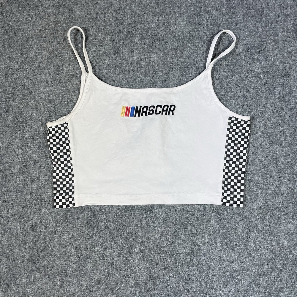 Nascar Authentic Graphic Cropped Tank Size Medium White Checkered Print Embroid | Poshmark