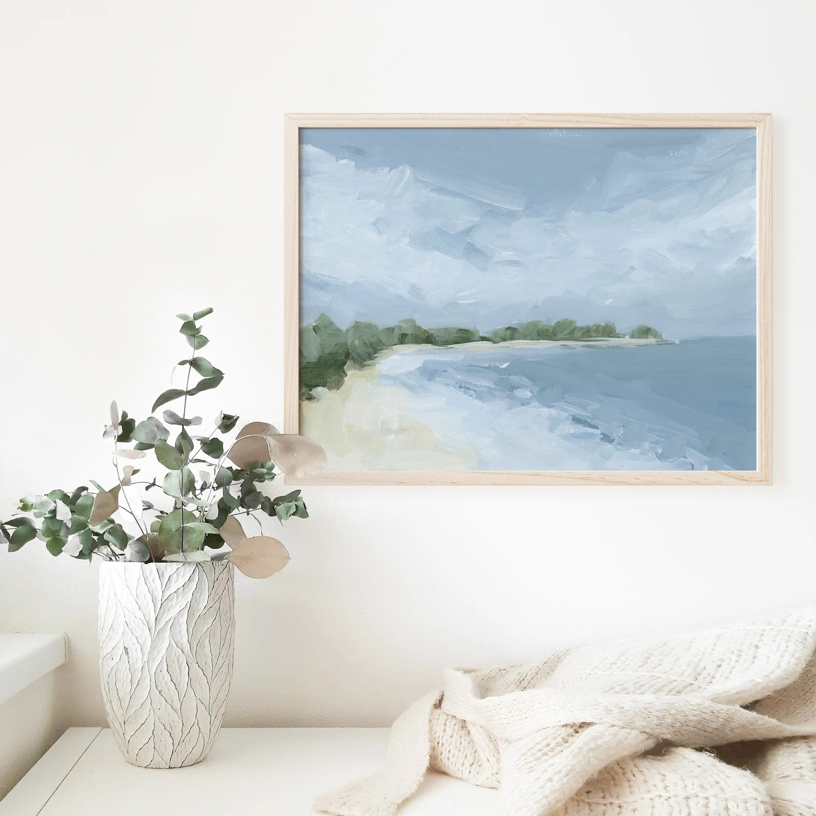 Beach Painting | Muted Neutral Coastal Wall Art for Seaside Cottage Decor in Blue and Green | "be... | Etsy (US)