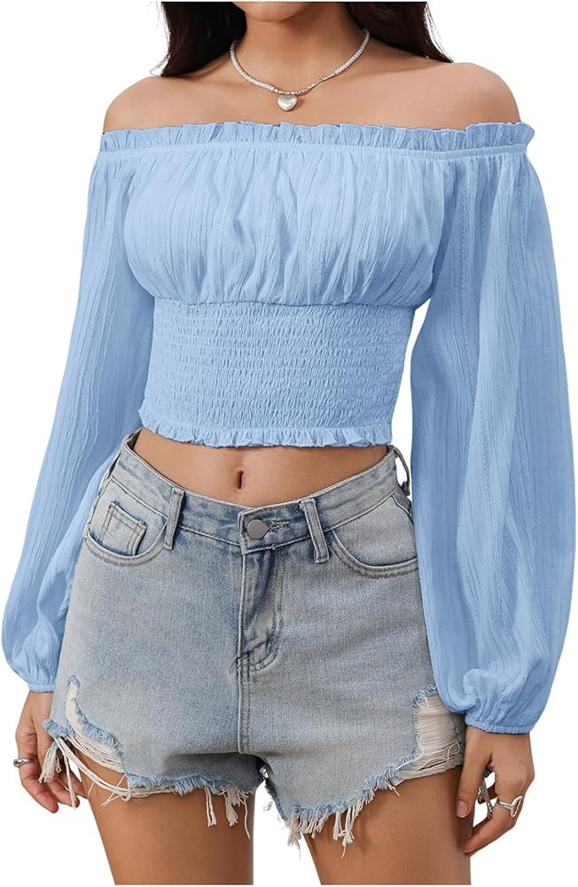 MakeMeChic Women's Renaissance Pirate Costume Off The Shoulder Crop Tops | Amazon (US)