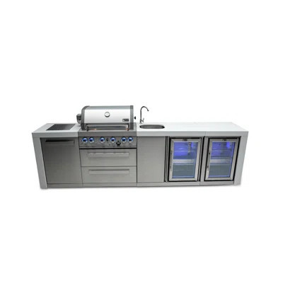 Mont Alpi 4-Burner Deluxe Stainless Steel Island BBQ Grill + Faucet & Sink Combo + 2 Refrigerators | Wayfair North America