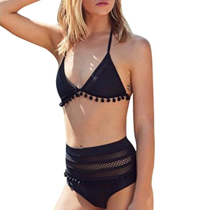 Inverlee Women Lace up Bikini Set Push-up Padded Bra Mesh Swimsuit Bathing Suit Swimwear | Amazon (US)