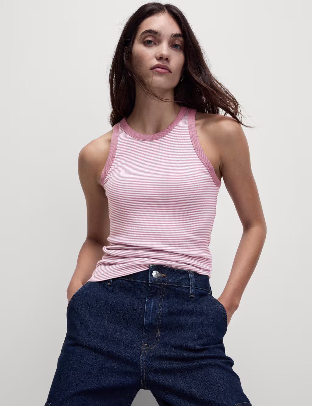 Cotton Rich Striped Racer Back Vest | Marks & Spencer (UK)