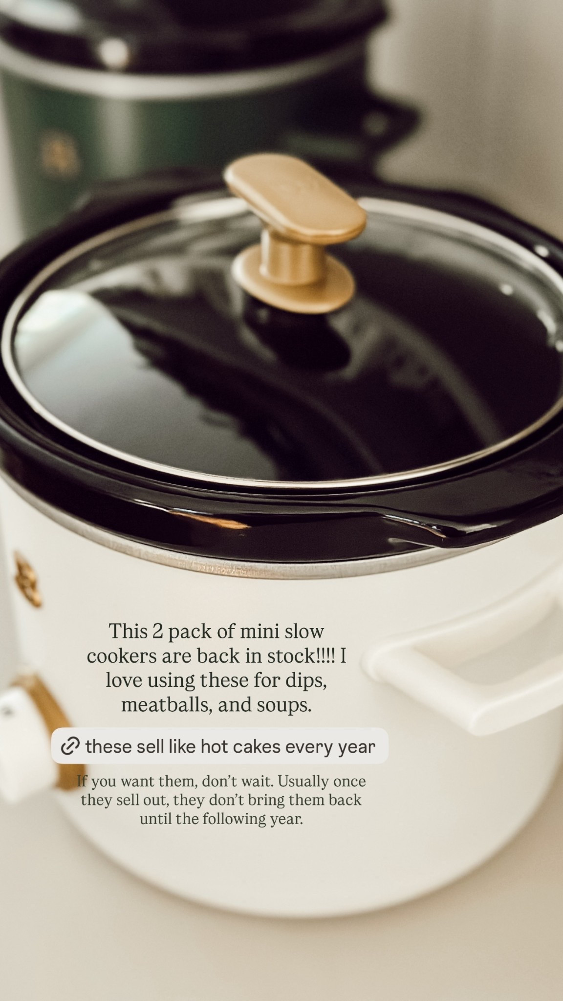 This 2 pack of mini slow cookers are back in stock!!!! I love using these for dips, meatballs, and soups.  If you want them, don’t wait. Usually once they sell out, they don’t bring them back until the following year.