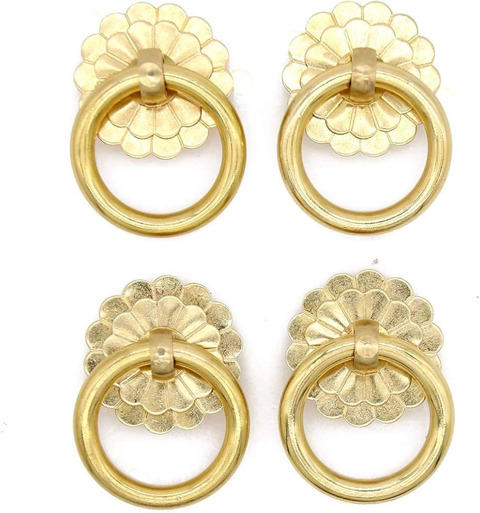LXZ 4 PCs Vintage Golden Brass Ring Pulls - Pure Solid Brass Cabinet Hardware- Ring Size 1.4" (3.... | Amazon (US)