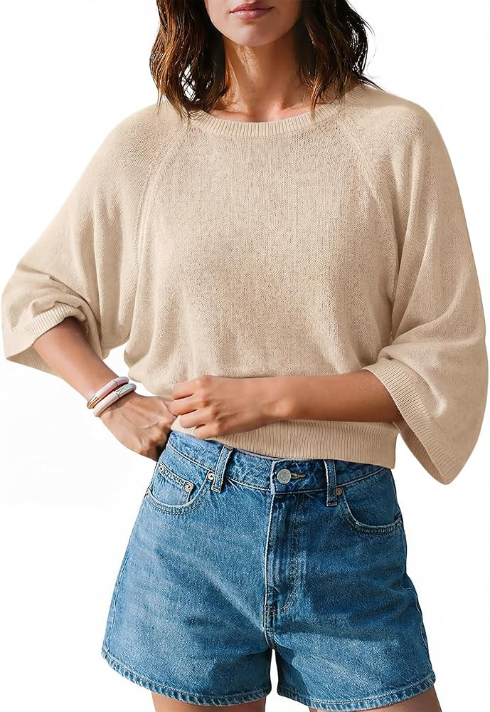 Saodimallsu Womens 3/4 Sleeve Sweater Lightweight Summer Knit Tops | Amazon (US)