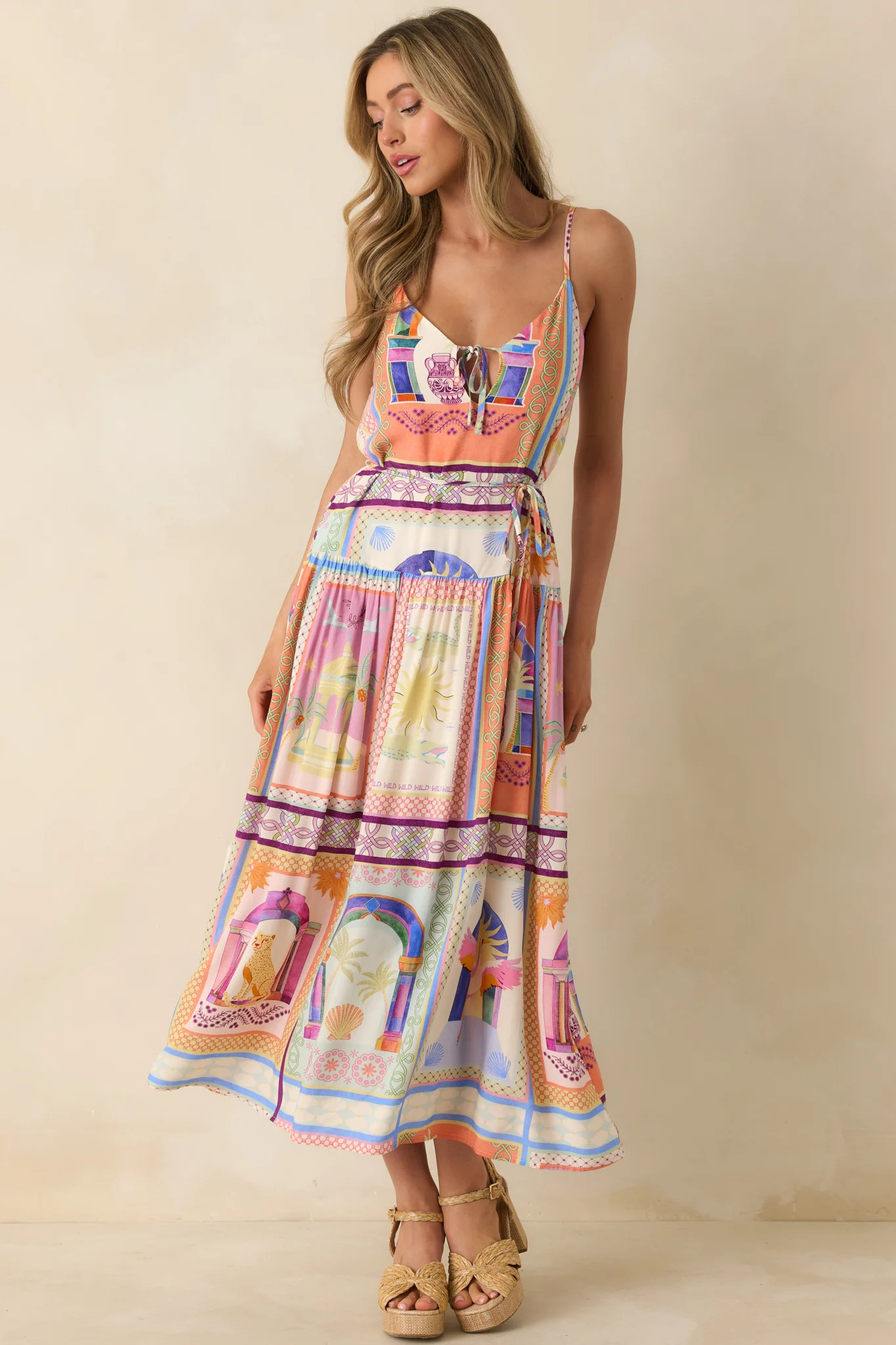 MINKPINK Elysia White Multi Tropical Tile Print Maxi Dress | Red Dress