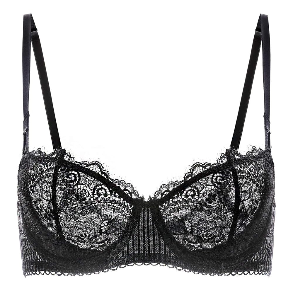 DOBREVA Women's Sexy Lace Push Up Plus Size Bra Sheer Balconette Underwire Unlined | Amazon (US)