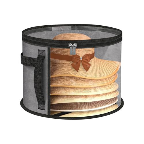 Btoahcu Extra Large Clear Hat Organizer for Travel and Wardrobe, Holds up to 7 Hats, Large Capacity Cowboy Hat Organizer, Oxford Cloth with Carrying Handle, Unisex Hat Box (Gray) | Amazon (US)