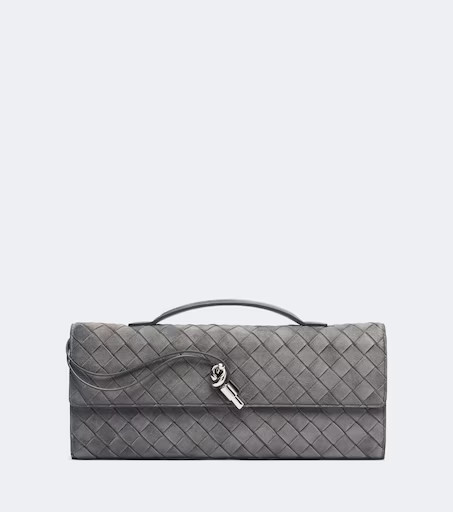 Bottega Veneta Andiamo Intrecciato suede clutch | Mytheresa (UK)