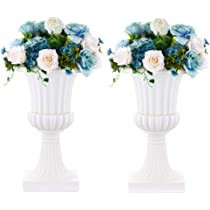 Nuptio 2 Pcs Classic Urn Planter, 19.7 inch Tall Large Plastic Outdoor Urns Planters, Pedestal Flowe | Amazon (US)