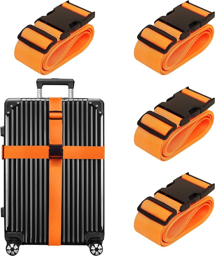 Luggage Straps for Suitcases TSA Approved Travel Belt 4 Pack by Chelmon (01 Orange) | Amazon (US)