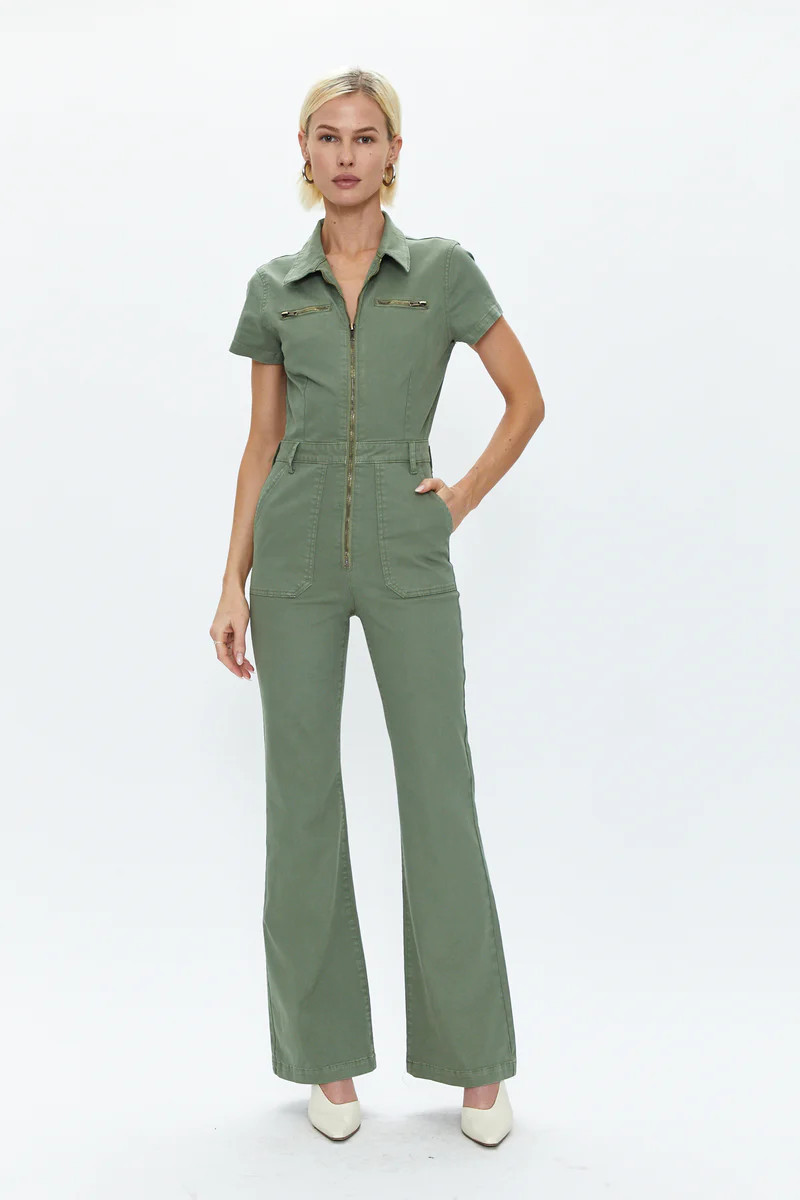 Martina Short Sleeve Flare Jumpsuit - Colonel | Pistola Denim